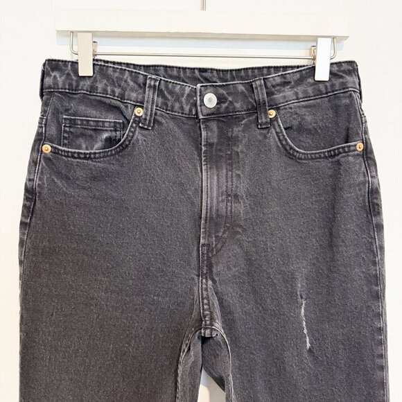 H&M Vintage High Rise Straight Leg Distressed Jeans Split Hem Faded Black Size 8 - Picture 2 of 7